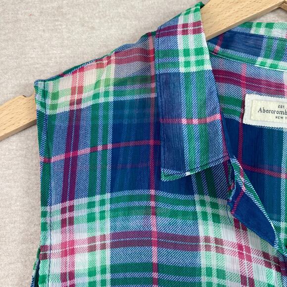 Y2K Abercrombie & Fitch Womens Sleeveless Button Up Top Size L Preppy Moose Logo - Picture 3 of 8